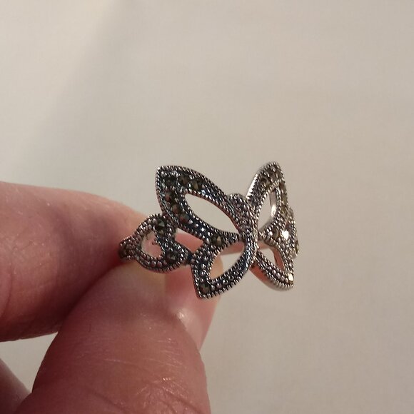 925 Silver Artisian Butterfly Heart Marcasite Ring Stamp 925 + NF Gorgeous Gift - Picture 8 of 8
